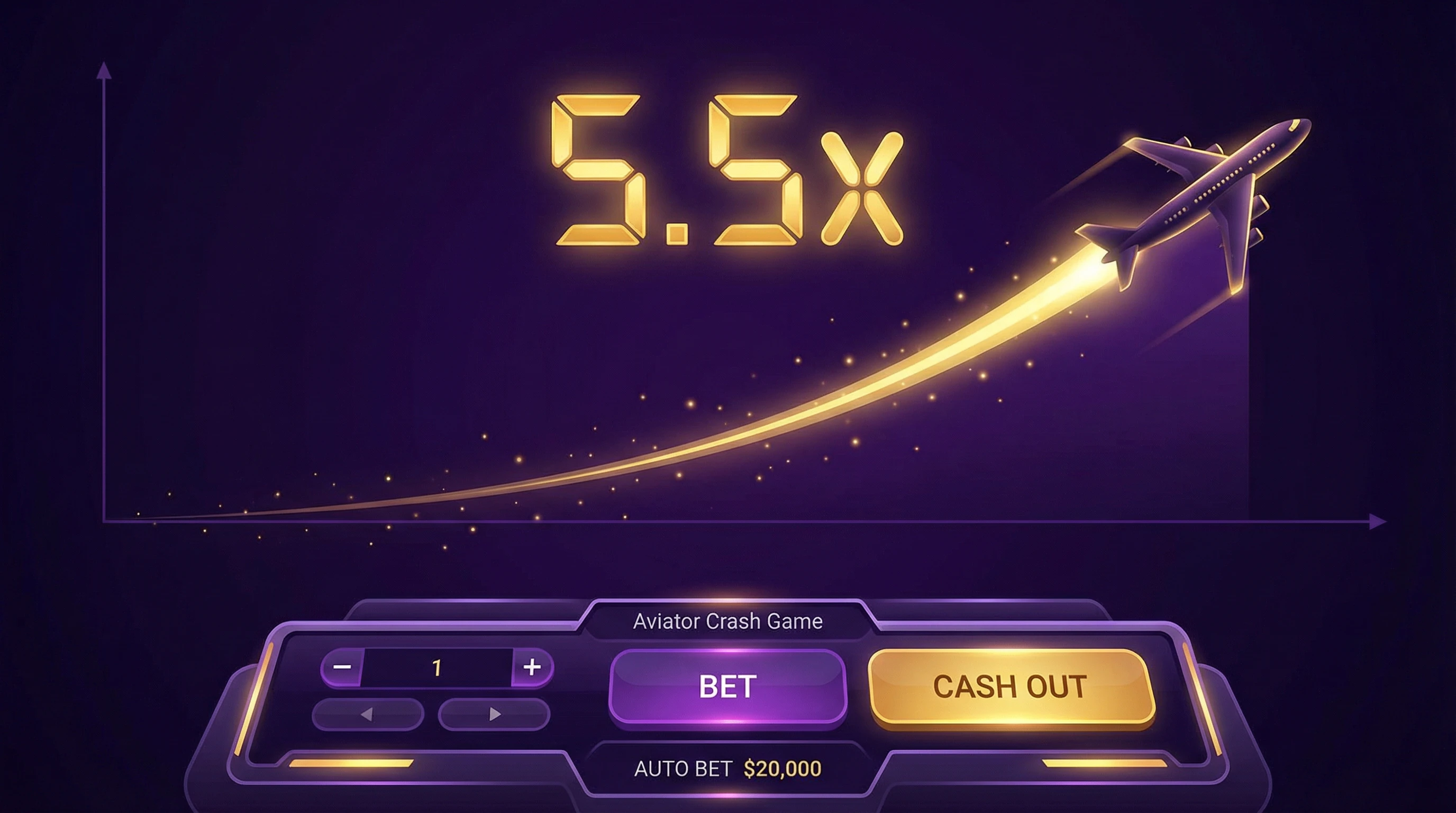 Juego Aviator con avión despegando y multiplicador creciente